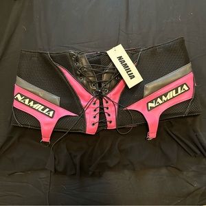 Namilia pink double layer moto mini skirt